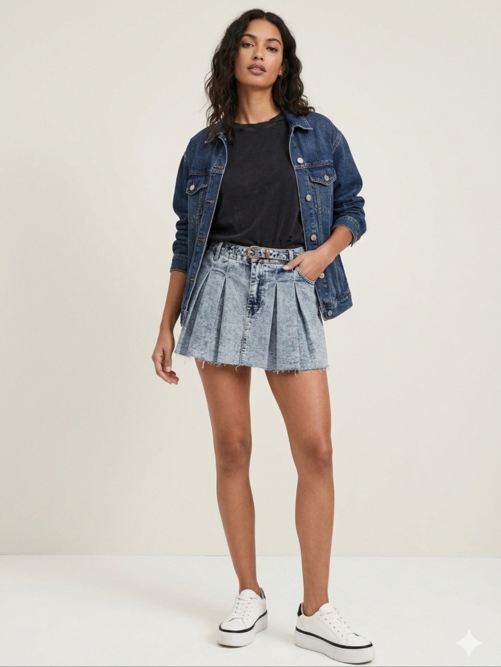 Y2k Modern Dakota Blue Denim Pleated Mini Skirt